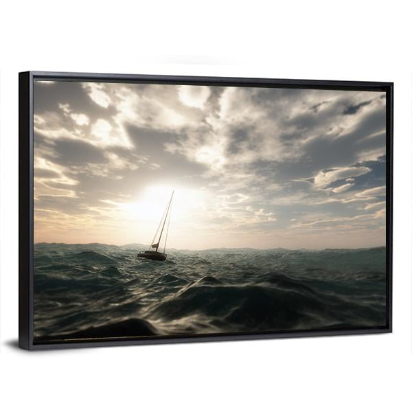 Sailing Boat In Storm Panoramic Canvas Wall Art-1 Piece-36" x 12"-Tiaracle