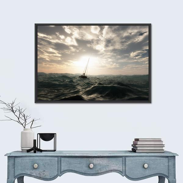 Sailing Boat In Storm Panoramic Canvas Wall Art-1 Piece-36" x 12"-Tiaracle