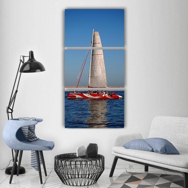 Sailing Boat On Sea Beach In Egypt Vertical Canvas Wall Art-3 Vertical-Gallery Wrap-12" x 25"-Tiaracle