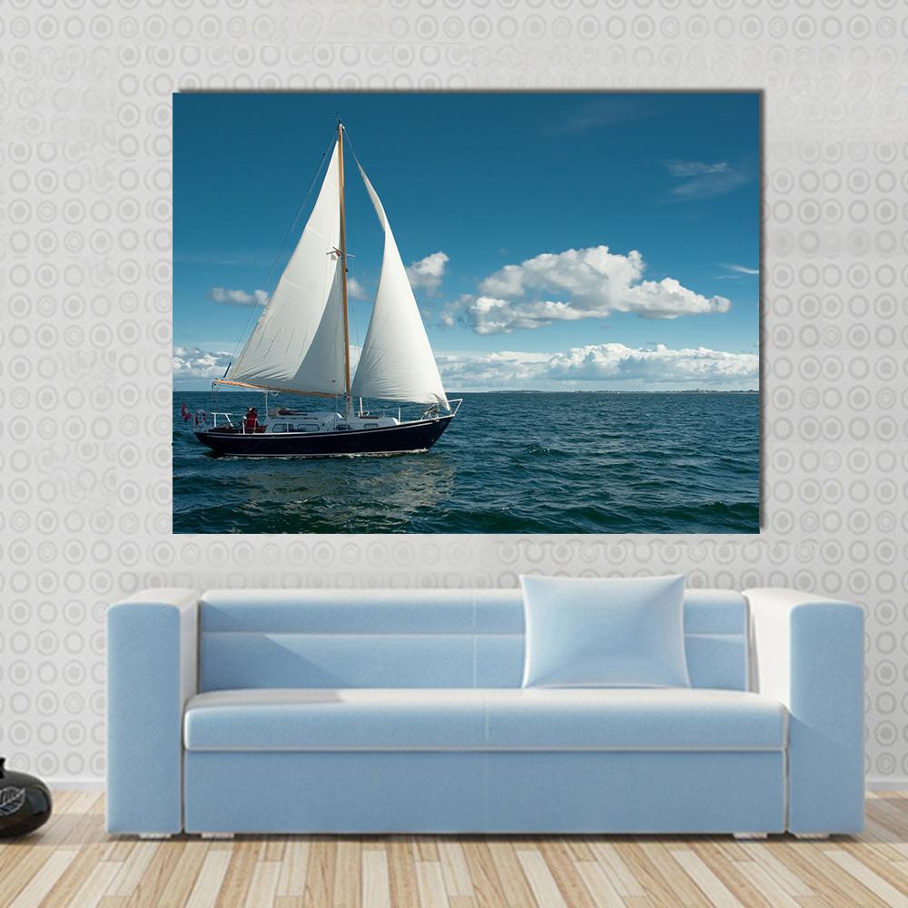 Sailing Boat On The Sea Canvas Wall Art-1 Piece-Gallery Wrap-36" x 24"-Tiaracle