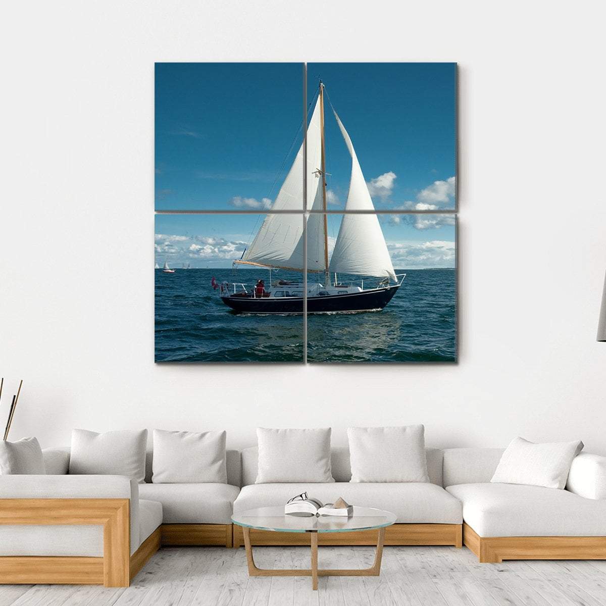 Sailing Boat On The Sea Canvas Wall Art-4 Square-Gallery Wrap-17" x 17"-Tiaracle