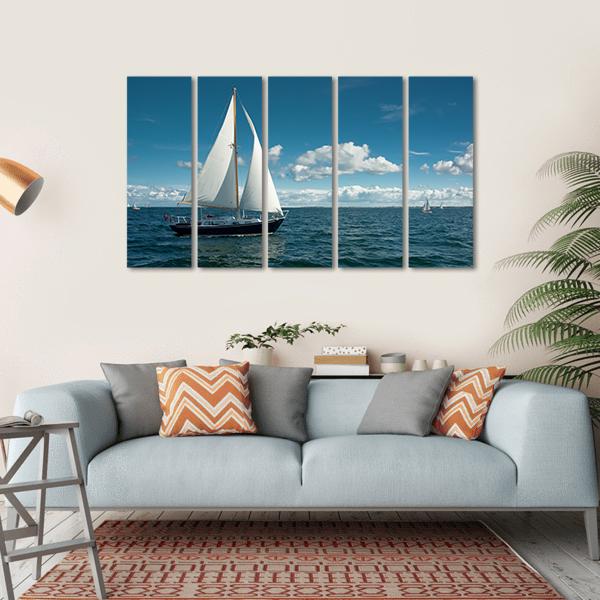 Sailing Boat On The Sea Canvas Wall Art-5 Horizontal-Gallery Wrap-22" x 12"-Tiaracle