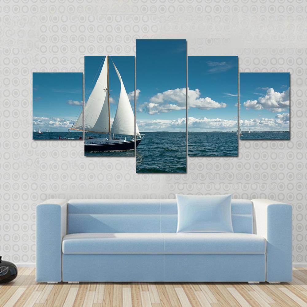 Sailing Boat On The Sea Canvas Wall Art-4 Pop-Gallery Wrap-50" x 32"-Tiaracle