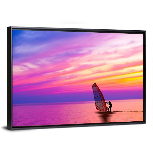 Sailing Boat On The Sunset Canvas Wall Art-3 Horizontal-Gallery Wrap-25" x 16"-Tiaracle