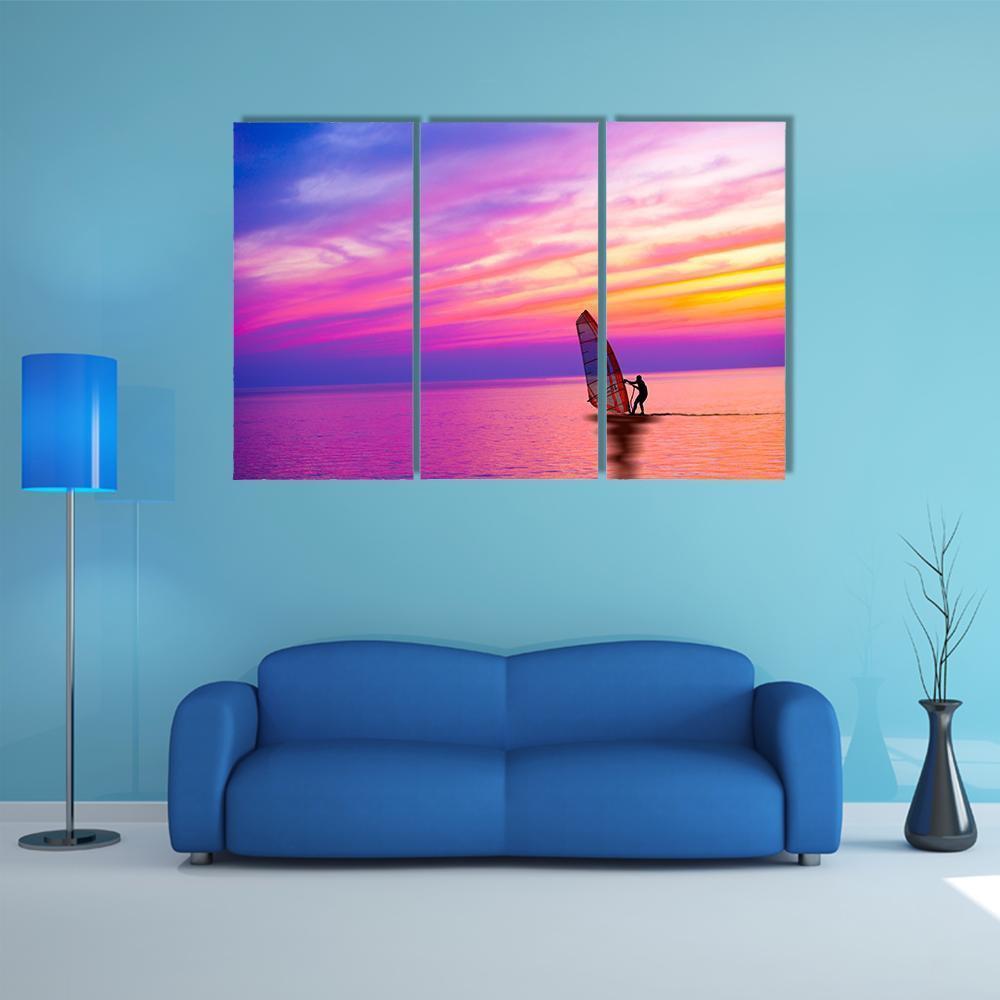 Sailing Boat On The Sunset Canvas Wall Art-3 Horizontal-Gallery Wrap-37&quot; x 24&quot;-Tiaracle