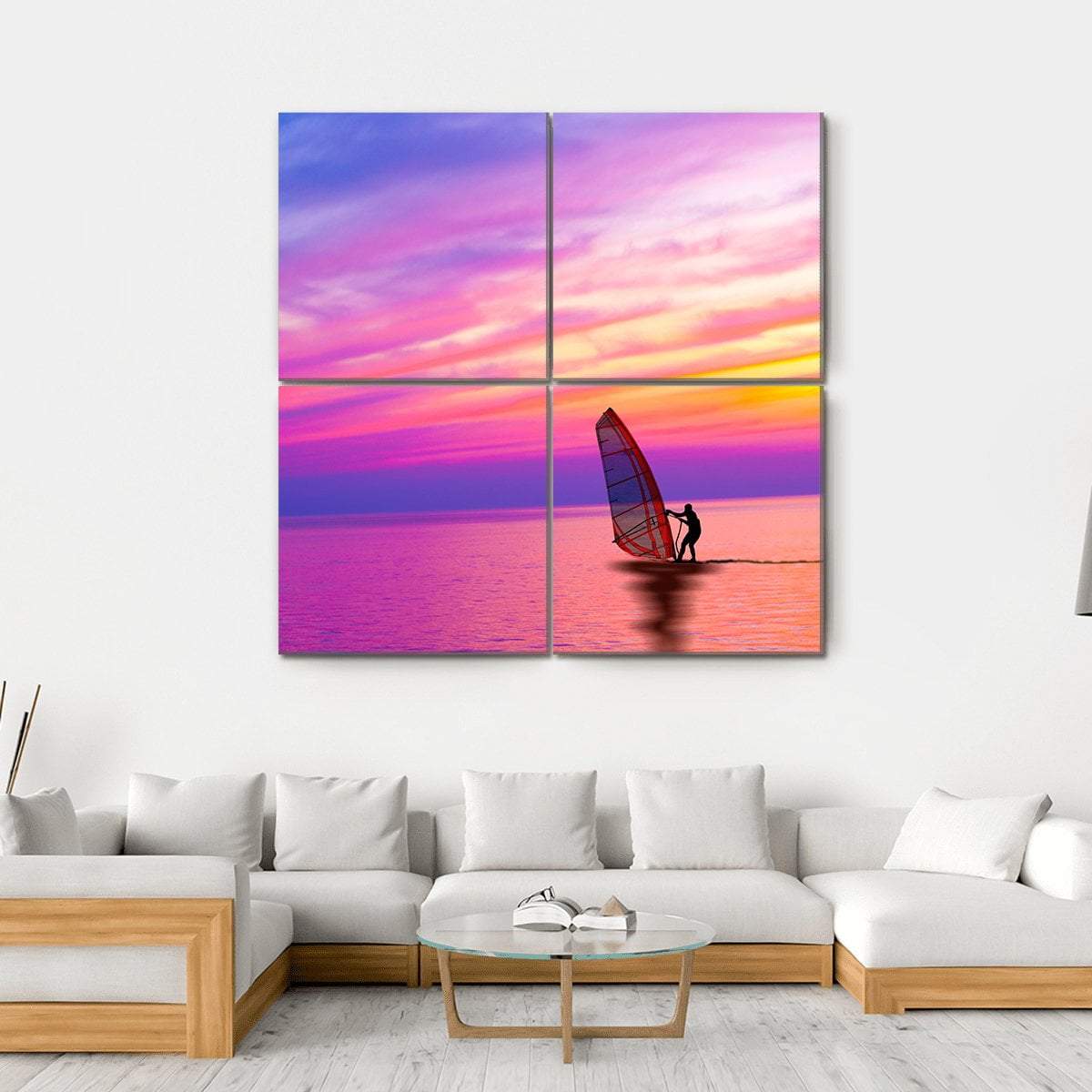 Sailing Boat On The Sunset Canvas Wall Art-4 Square-Gallery Wrap-17" x 17"-Tiaracle