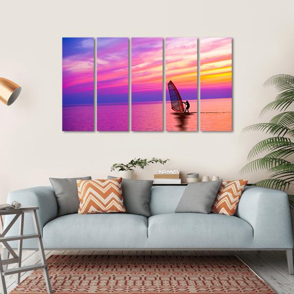 Sailing Boat On The Sunset Canvas Wall Art-5 Horizontal-Gallery Wrap-22" x 12"-Tiaracle