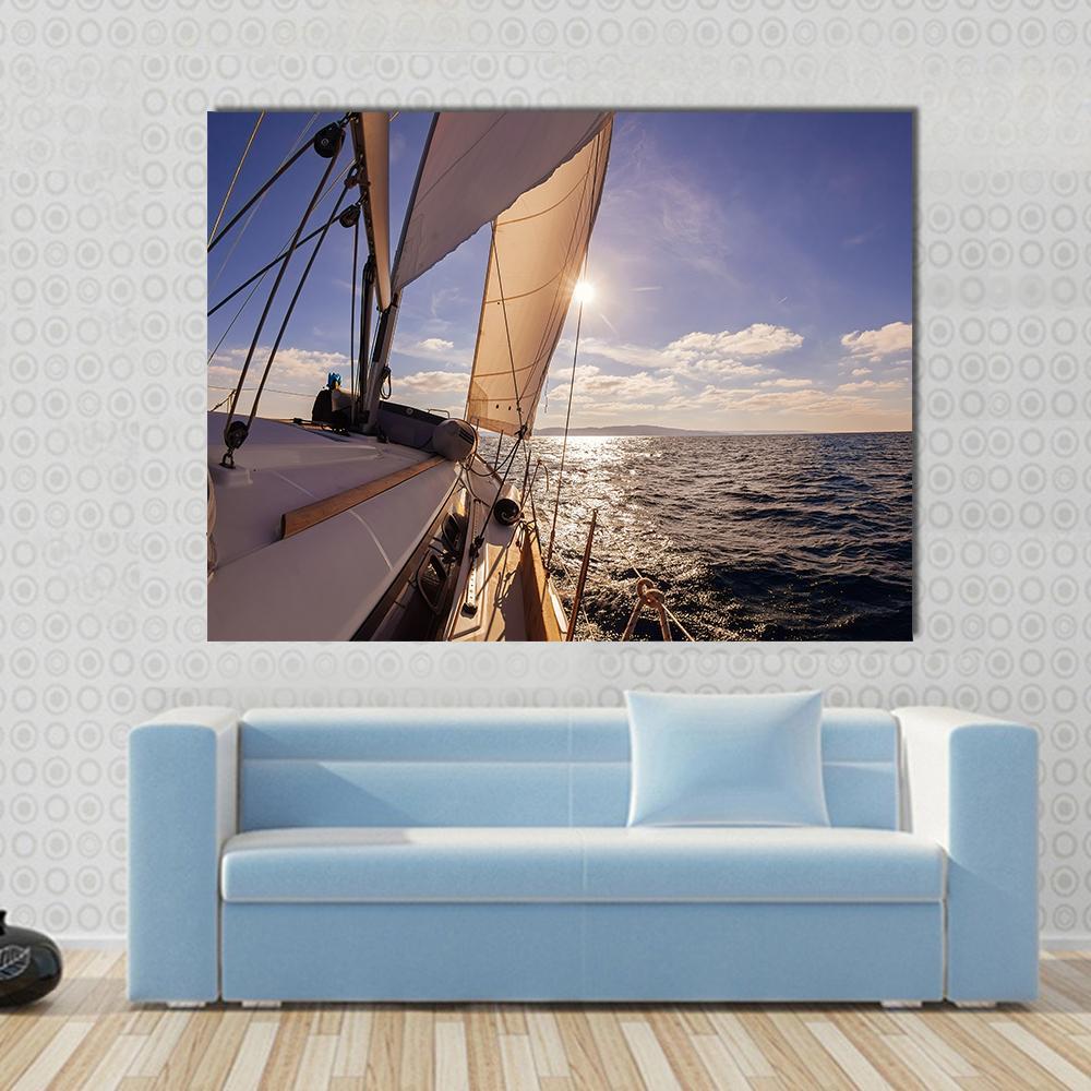 Sailing Boat Wide Angle View In The Sea Canvas Wall Art-3 Horizontal-Gallery Wrap-37" x 24"-Tiaracle