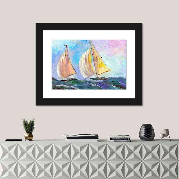 Sailing boats In The Sea Canvas Wall Art-1 Piece-Framed Print-20" x 16"-Tiaracle