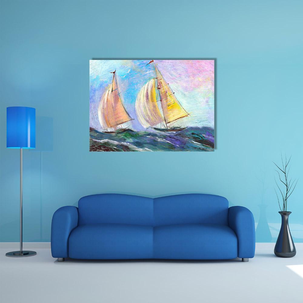 Sailing boats In The Sea Canvas Wall Art-1 Piece-Gallery Wrap-48" x 32"-Tiaracle