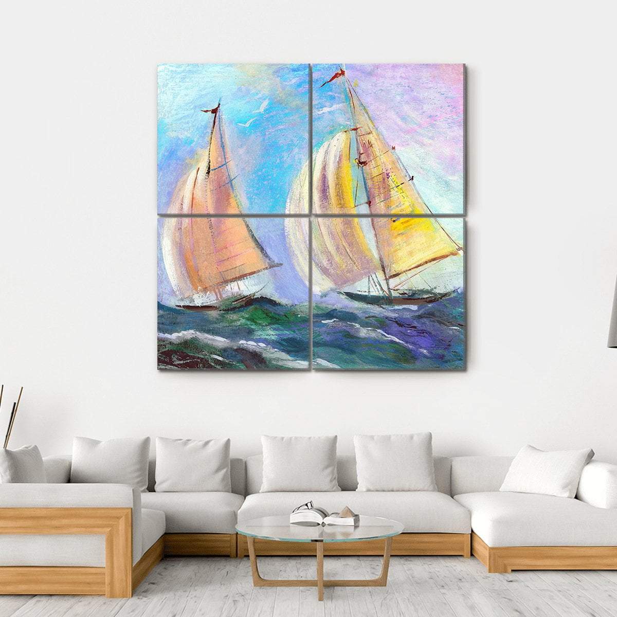 Sailing boats In The Sea Canvas Wall Art-4 Square-Gallery Wrap-17" x 17"-Tiaracle