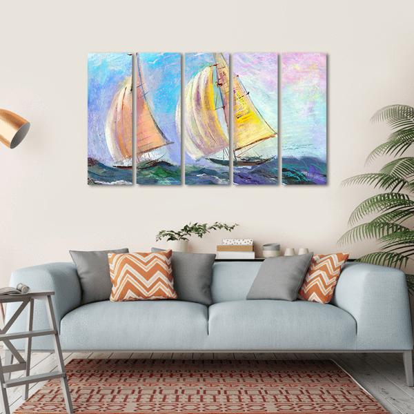 Sailing boats In The Sea Canvas Wall Art-5 Horizontal-Gallery Wrap-22" x 12"-Tiaracle