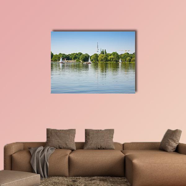 Sailing Boats With People On Alster Lake Canvas Wall Art-1 Piece-Gallery Wrap-48" x 32"-Tiaracle