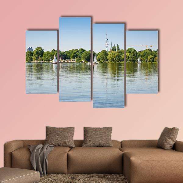 Sailing Boats With People On Alster Lake Canvas Wall Art-4 Pop-Gallery Wrap-50" x 32"-Tiaracle