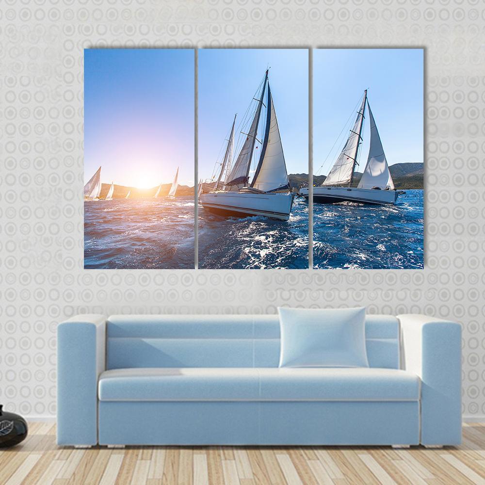 Sailing In The Wind Through The Waves At The Sea Canvas Wall Art-5 Pop-Gallery Wrap-47" x 32"-Tiaracle