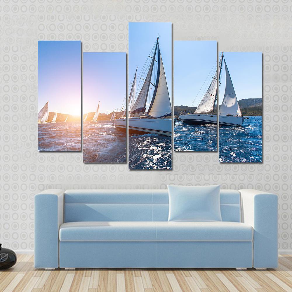 Sailing In The Wind Through The Waves At The Sea Canvas Wall Art-5 Pop-Gallery Wrap-47" x 32"-Tiaracle