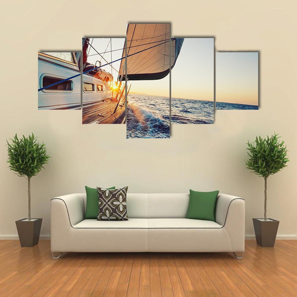 Sailing Into The Sunset Canvas Wall Art-5 Star-Gallery Wrap-62" x 32"-Tiaracle