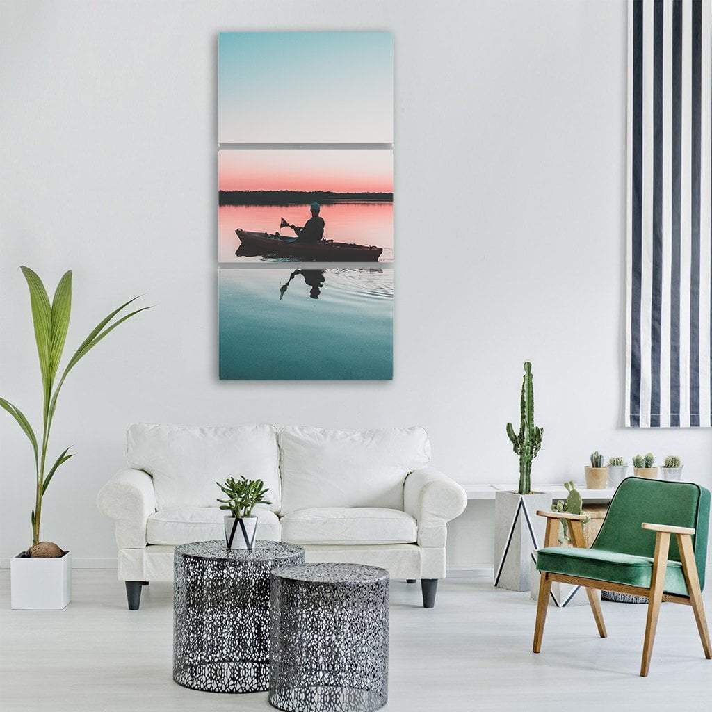 Sailing Paddle Boat For Fishing In Sea Vertical Canvas Wall Art-3 Vertical-Gallery Wrap-12" x 25"-Tiaracle
