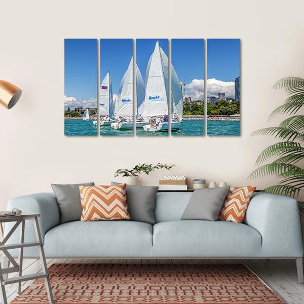 Sailing Regatta On Sochi City Canvas Wall Art-5 Horizontal-Gallery Wrap-22" x 12"-Tiaracle