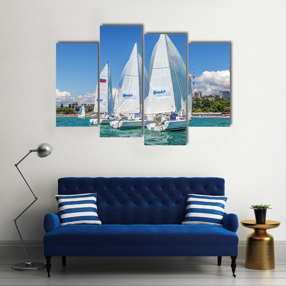 Sailing Regatta On Sochi City Canvas Wall Art-4 Pop-Gallery Wrap-50" x 32"-Tiaracle
