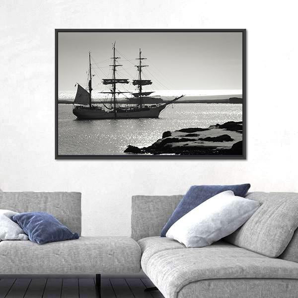 Sailing Ship At Dawn Canvas Wall Art-3 Horizontal-Gallery Wrap-25" x 16"-Tiaracle