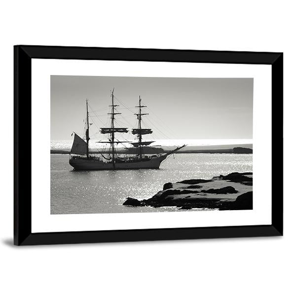 Sailing Ship At Dawn Canvas Wall Art-3 Horizontal-Gallery Wrap-25" x 16"-Tiaracle