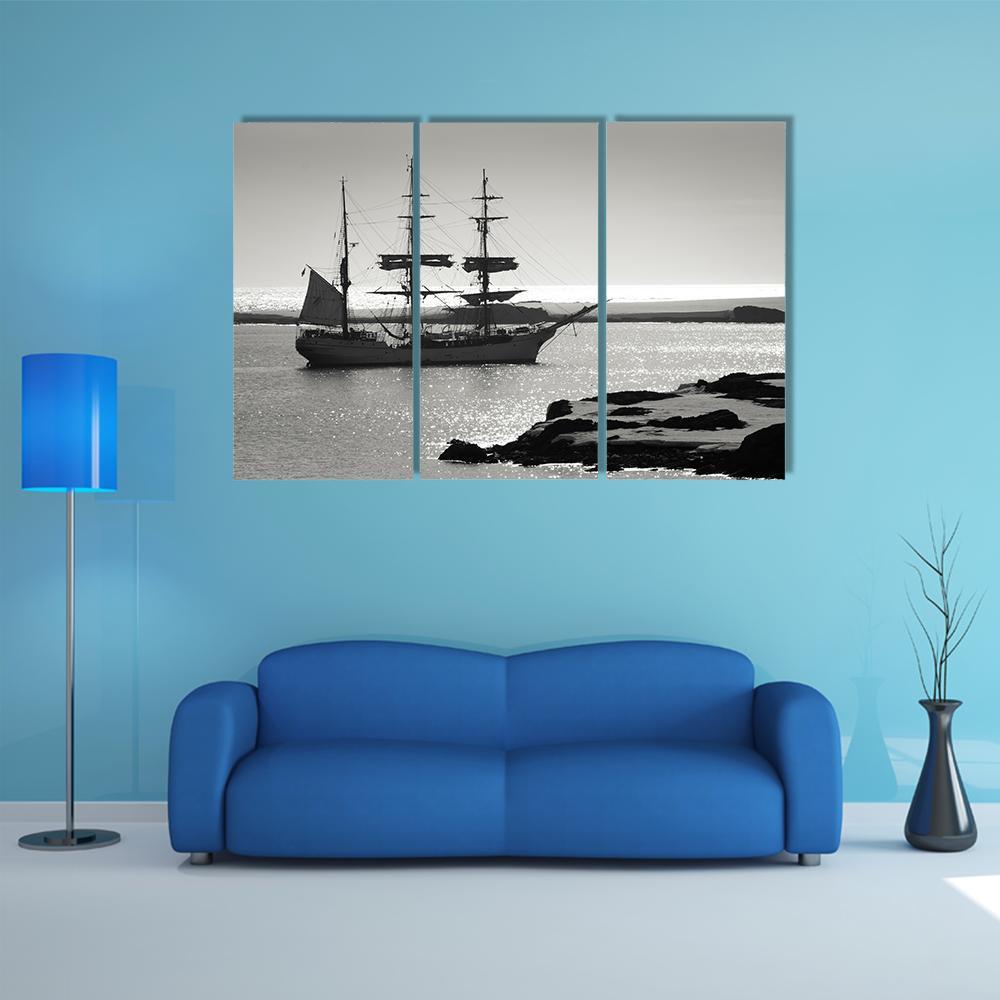 Sailing Ship At Dawn Canvas Wall Art-3 Horizontal-Gallery Wrap-37" x 24"-Tiaracle