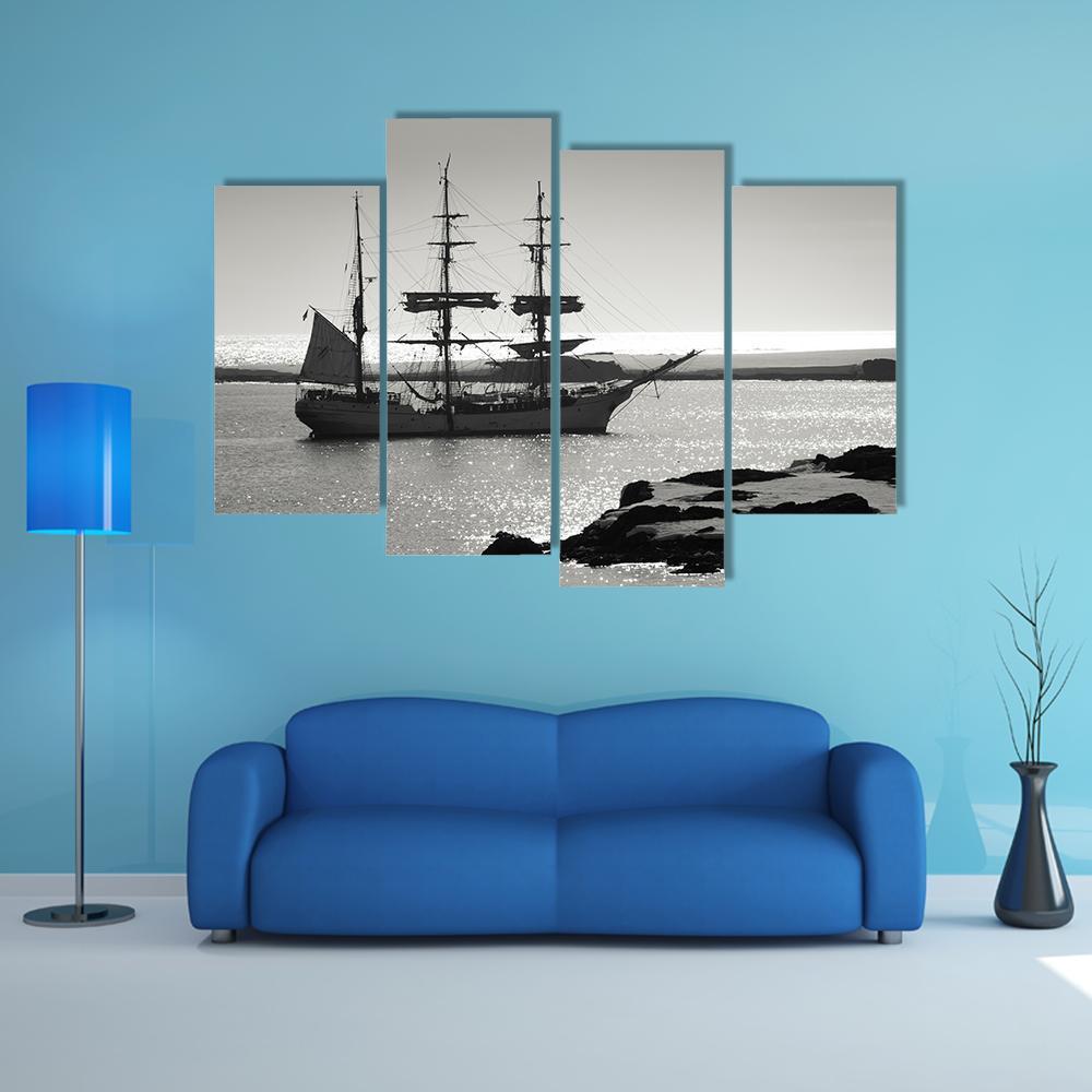Sailing Ship At Dawn Canvas Wall Art-4 Pop-Gallery Wrap-50" x 32"-Tiaracle