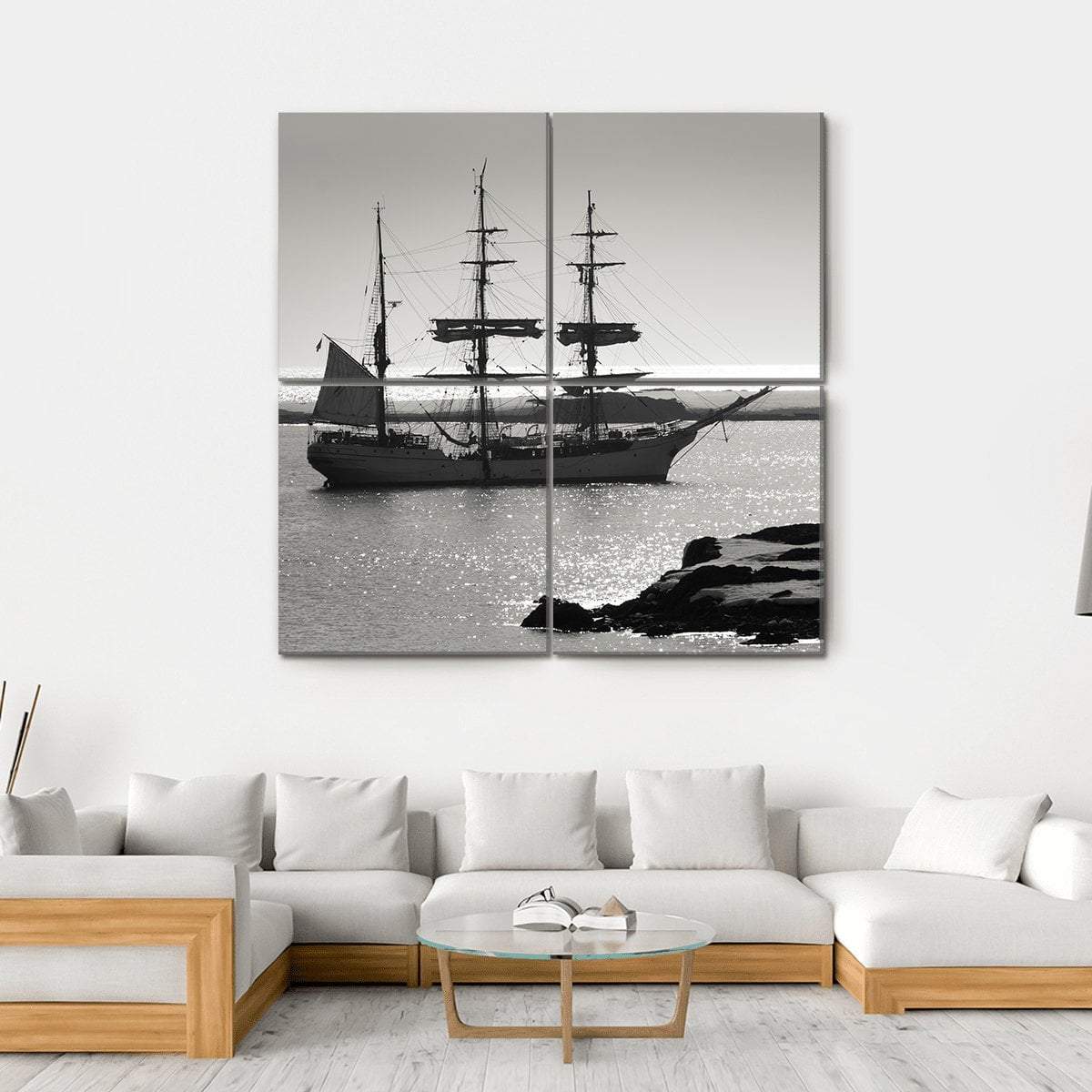 Sailing Ship At Dawn Canvas Wall Art-4 Square-Gallery Wrap-17" x 17"-Tiaracle