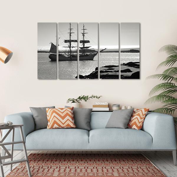 Sailing Ship At Dawn Canvas Wall Art-5 Horizontal-Gallery Wrap-22" x 12"-Tiaracle