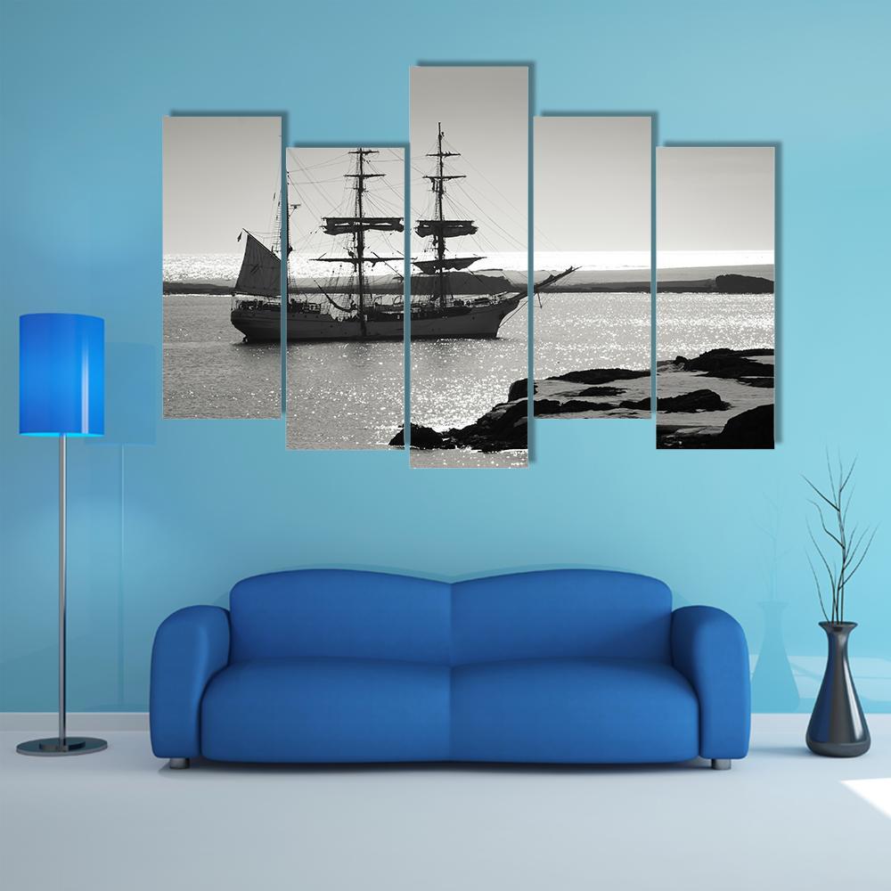 Sailing Ship At Dawn Canvas Wall Art-5 Pop-Gallery Wrap-47" x 32"-Tiaracle