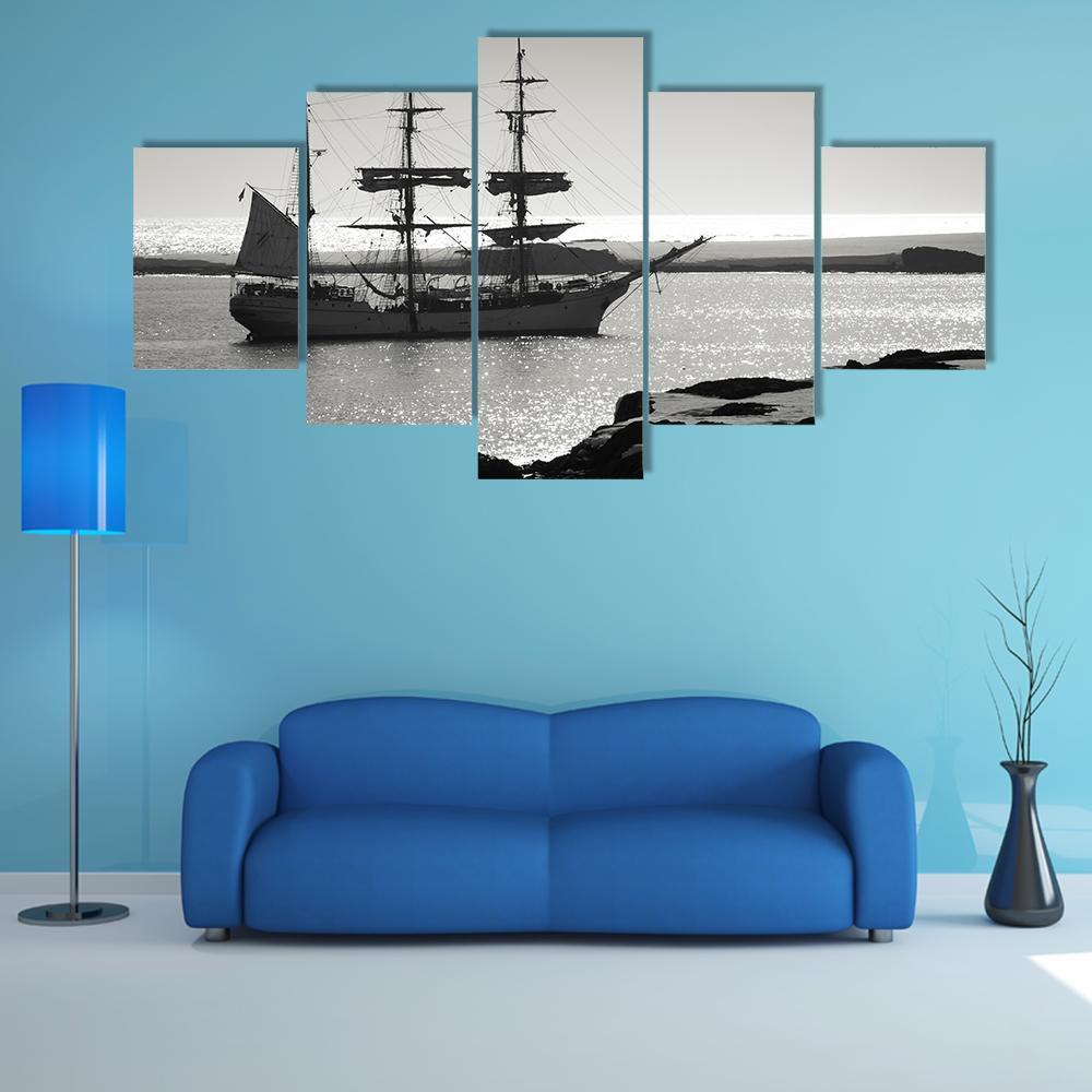 Sailing Ship At Dawn Canvas Wall Art-5 Star-Gallery Wrap-62" x 32"-Tiaracle