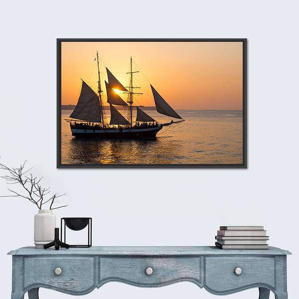 Sailing Ship At Sunset Canvas Wall Art-1 Piece-Floating Frame-24" x 16"-Tiaracle