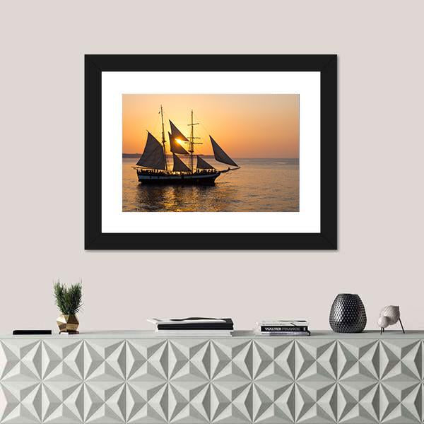 Sailing Ship At Sunset Canvas Wall Art-1 Piece-Framed Print-20" x 16"-Tiaracle