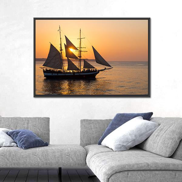 Sailing Ship At Sunset Canvas Wall Art-3 Horizontal-Gallery Wrap-25" x 16"-Tiaracle
