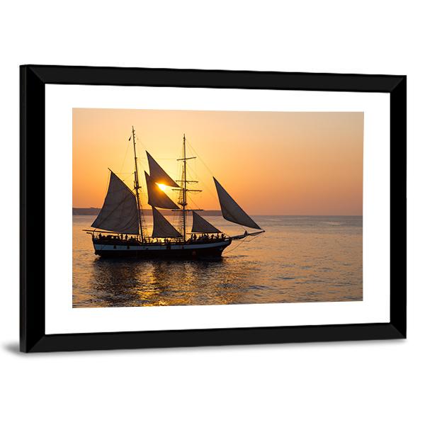 Sailing Ship At Sunset Canvas Wall Art-3 Horizontal-Gallery Wrap-25" x 16"-Tiaracle