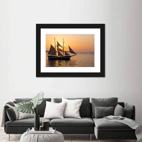 Sailing Ship At Sunset Canvas Wall Art-3 Horizontal-Gallery Wrap-25" x 16"-Tiaracle