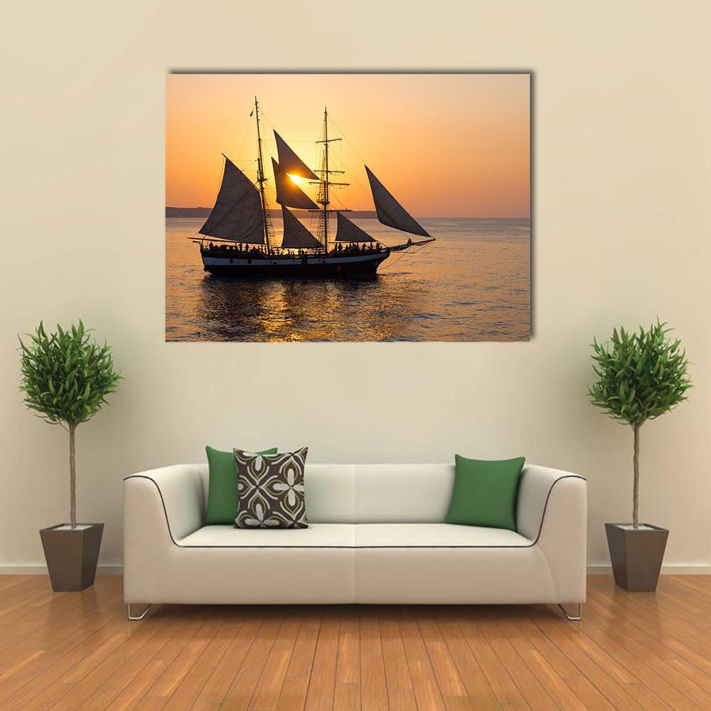 Sailing Ship At Sunset Canvas Wall Art-1 Piece-Gallery Wrap-48" x 32"-Tiaracle