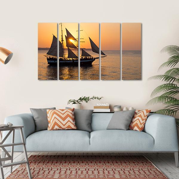 Sailing Ship At Sunset Canvas Wall Art-5 Horizontal-Gallery Wrap-22" x 12"-Tiaracle