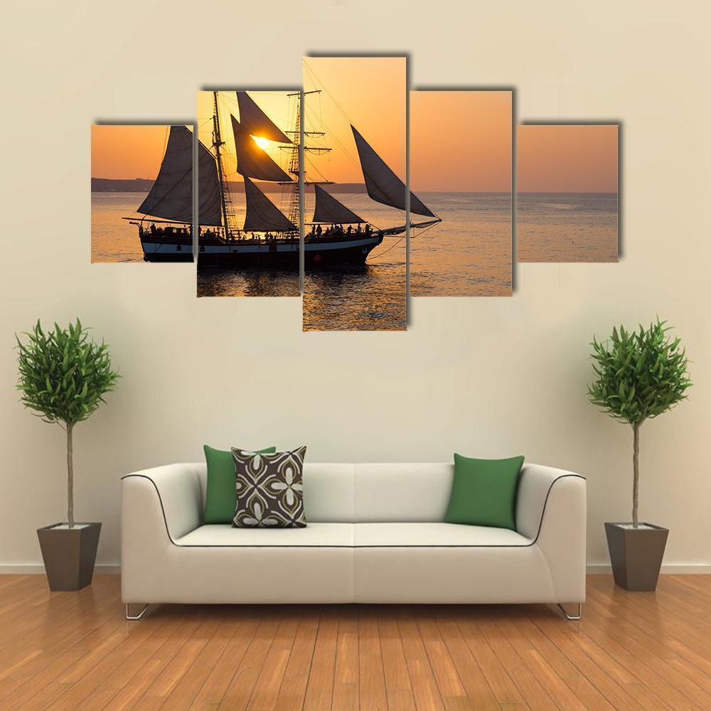 Sailing Ship At Sunset Canvas Wall Art-5 Star-Gallery Wrap-62" x 32"-Tiaracle