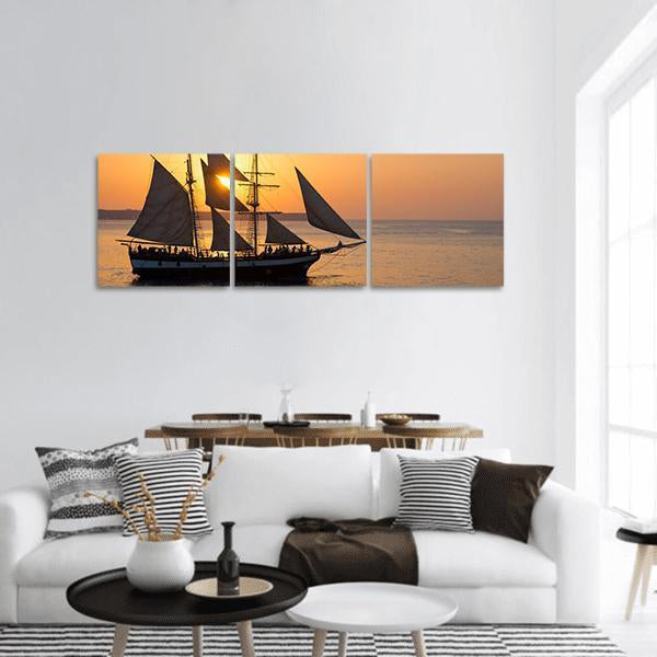 Sailing Ship At Sunset Panoramic Canvas Wall Art-3 Piece-25" x 08"-Tiaracle