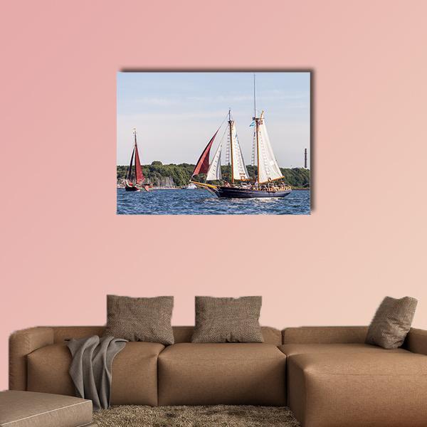 Sailing Ship Drives In Water Canvas Wall Art-1 Piece-Gallery Wrap-48" x 32"-Tiaracle