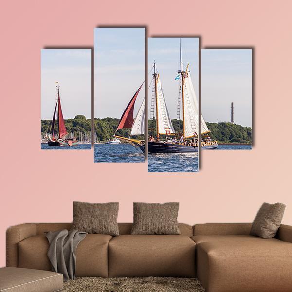 Sailing Ship Drives In Water Canvas Wall Art-4 Pop-Gallery Wrap-50" x 32"-Tiaracle