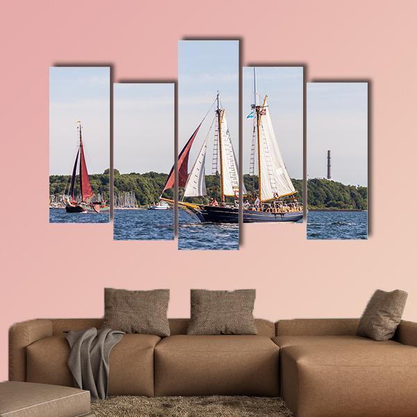 Sailing Ship Drives In Water Canvas Wall Art-5 Pop-Gallery Wrap-47" x 32"-Tiaracle