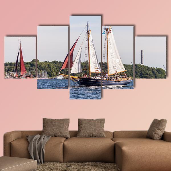 Sailing Ship Drives In Water Canvas Wall Art-5 Star-Gallery Wrap-62" x 32"-Tiaracle
