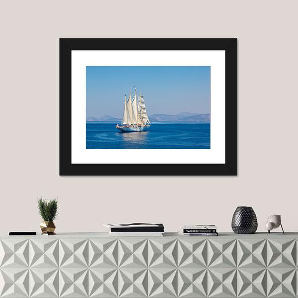 Sailing Ship In A Beautiful Summer Day Canvas Wall Art-1 Piece-Framed Print-20" x 16"-Tiaracle