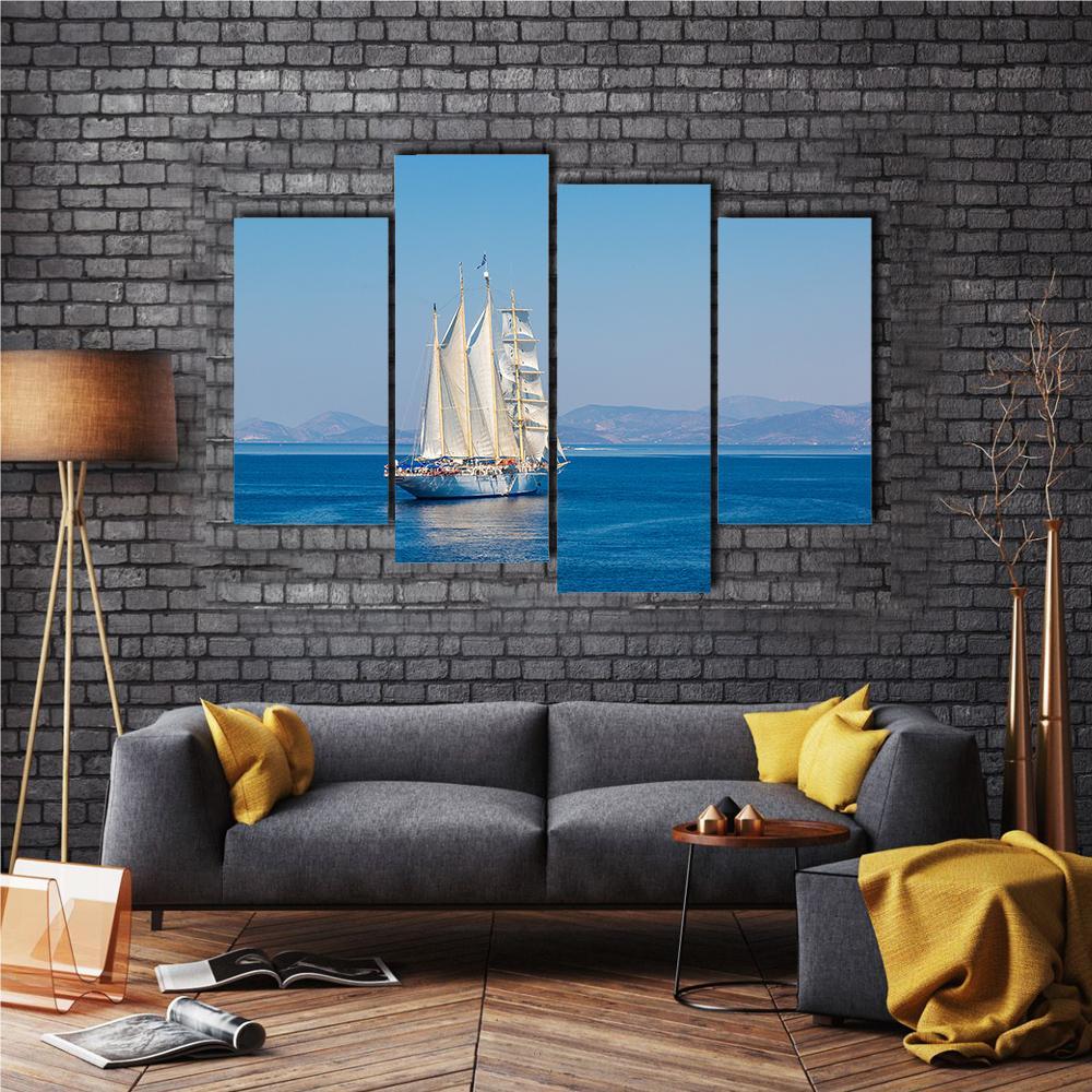 Sailing Ship In A Beautiful Summer Day Canvas Wall Art-4 Pop-Gallery Wrap-50" x 32"-Tiaracle