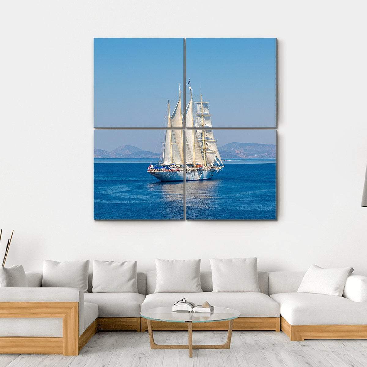 Sailing Ship In A Beautiful Summer Day Canvas Wall Art-4 Square-Gallery Wrap-17" x 17"-Tiaracle
