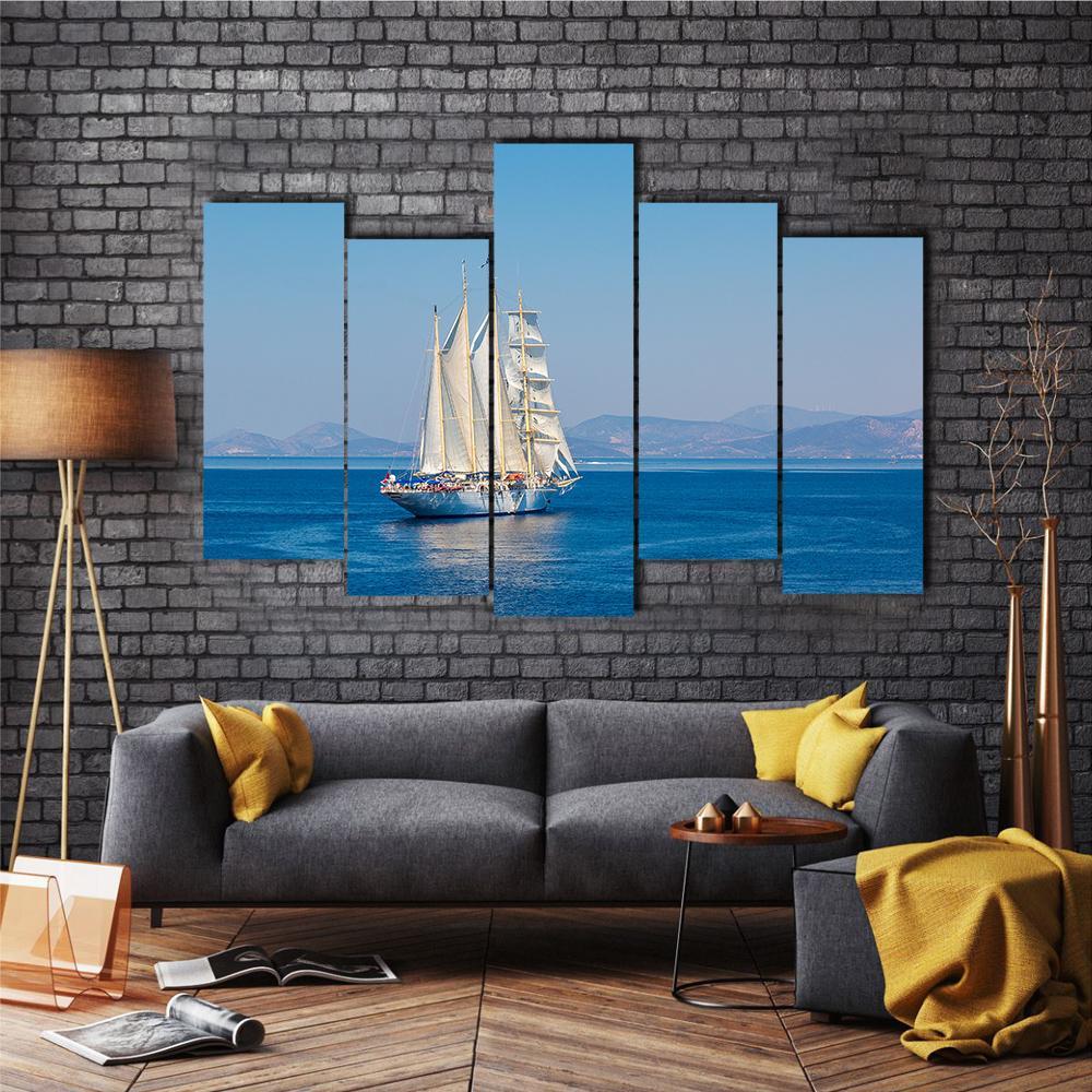 Sailing Ship In A Beautiful Summer Day Canvas Wall Art-5 Pop-Gallery Wrap-47" x 32"-Tiaracle