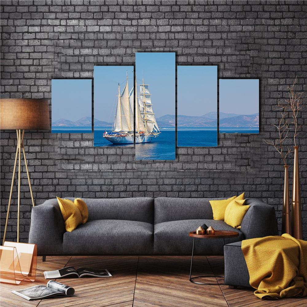 Sailing Ship In A Beautiful Summer Day Canvas Wall Art-5 Star-Gallery Wrap-62" x 32"-Tiaracle